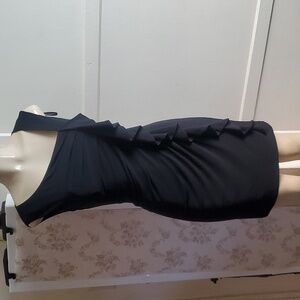 Suzi Chin for Maggy Boutique Dressy Black Dress with Ruching and Ruffles Size 6